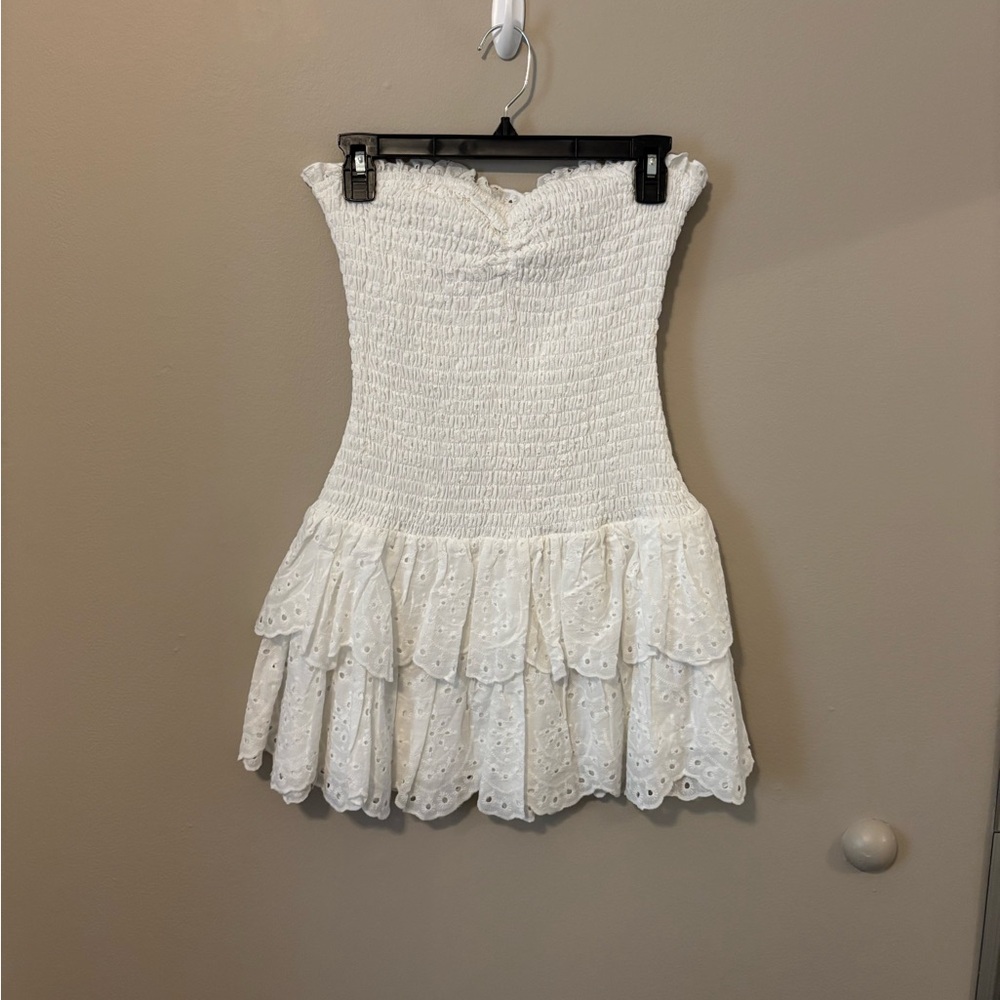 White Strapless Ruffled Dress